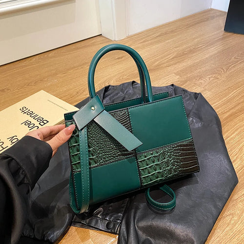 Hot Selling New Crossbody Bag, Large Capacity Shoulder Bag, High-Quality PU Leather, Crocodile Pattern Women'S Spliced Handbag